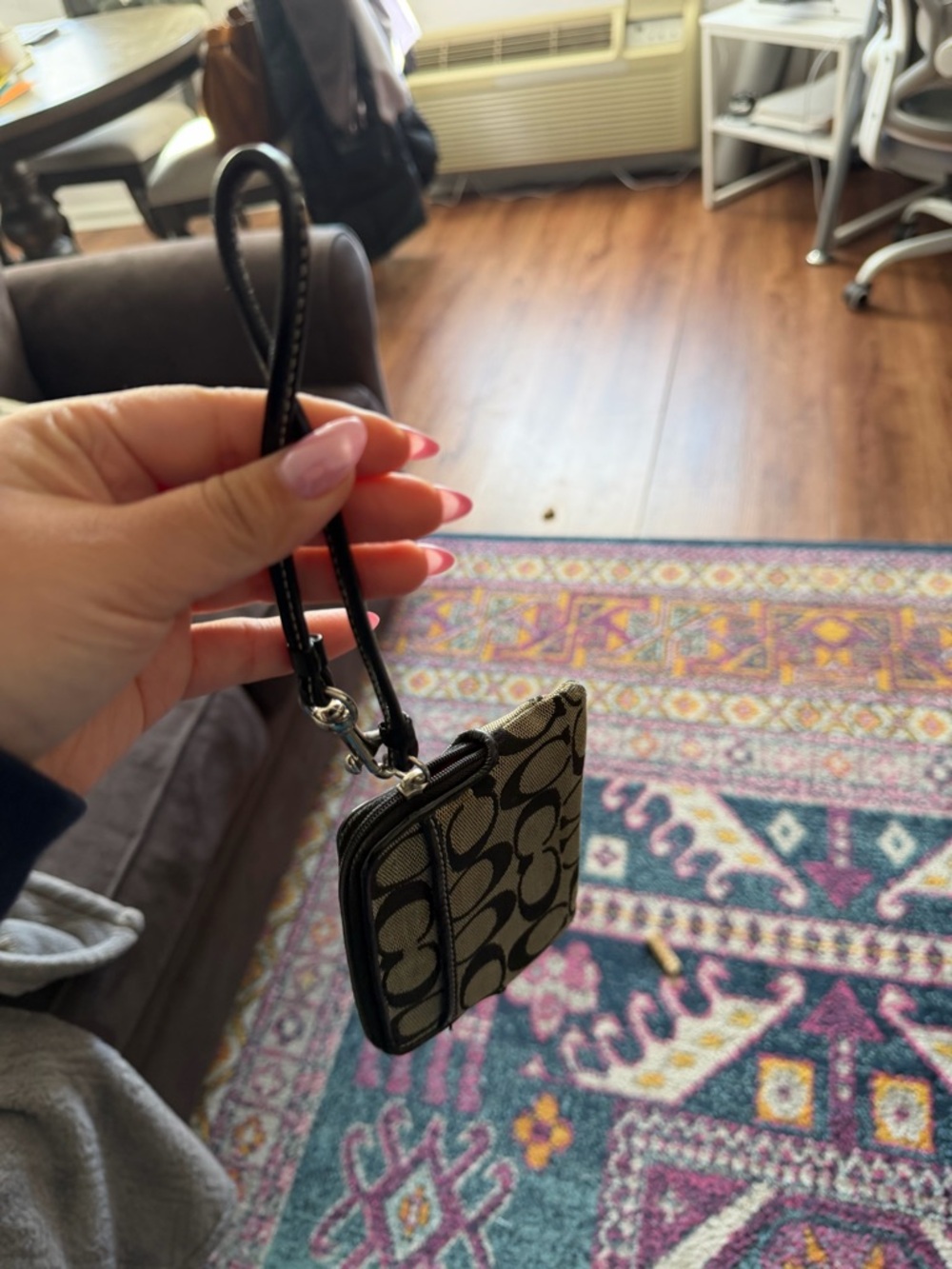 Coach Signature Zip Card Case Wristlet Black Khaki Canvas Leather Trim 🖤 - Picture 4 of 4